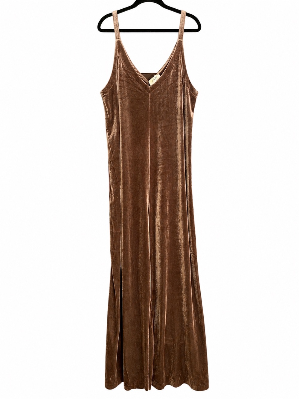 NATURAL LIFE Wide Leg Brown Velvet Jumpsuit with Pink Stripe